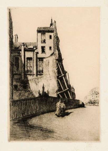 Edgar CHAHINE (1874-1947) La Rue Rambuteau. 1914. Pointe sèche. 223 x 320. Tabanelli 329....