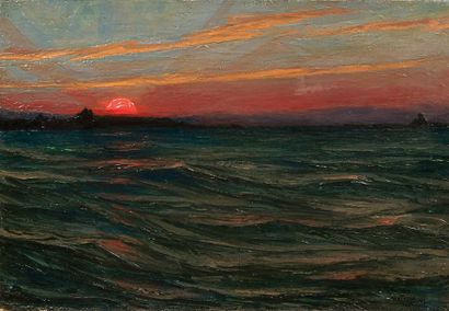 Auguste MATISSE (1866-1931). Marine au coucher de soleil. Huile sur toile, signée...