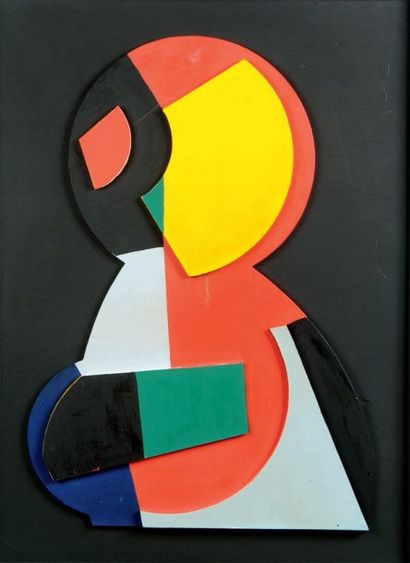 Etienne BEOTHY (1897-1961) Composition. Relief. Bois peint assemblé. 87 x 64 cm