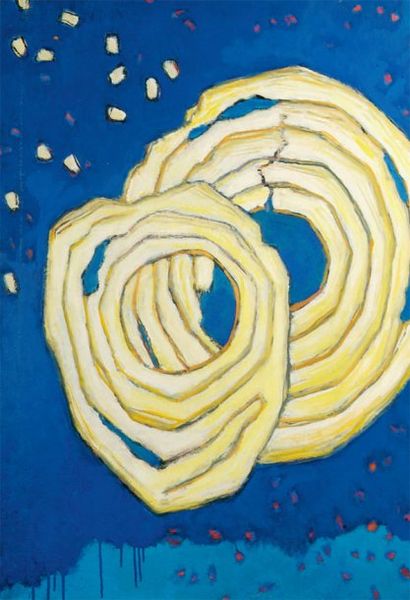 ORAZI (1906-1979) Informel - Cercles sur fond bleu. Huile sur toile. Non signée....