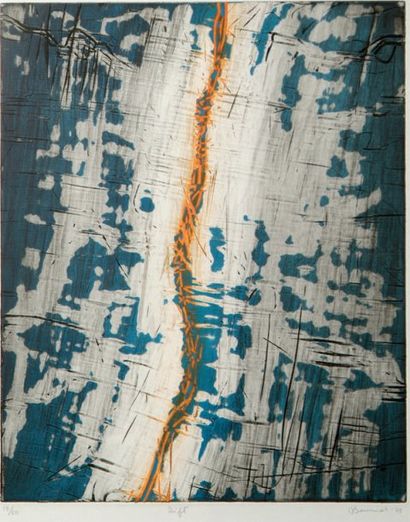 Hector SAUNIER (né en 1936) Rift. 1978. Gravure. 440 x 545. Impression en couleurs....