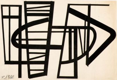 Edgard PILLET (1912-1996) Idéogramme. Collage et mine de plomb sur papier. Signé...