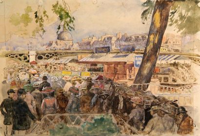 Alexandre LUNOIS (1863-1916). Alexandre LUNOIS (1863-1916). La Queue aux bateaux-mouches...