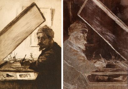 Alexandre LUNOIS (1863-1916). L'Artiste gravant. 1912. Cuivre gravé à l'eauforte,...