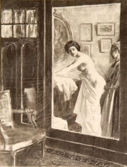 Alexandre LUNOIS (1863-1916). La Toilette au MIROIR]. Vers 1895. Lithographie. 235...