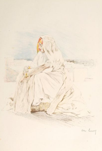 Alexandre LUNOIS (1863-1916). Femme arabe sur la terrasse. 1894. Lithographie. 250...