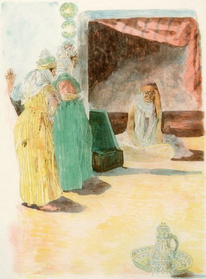 Alexandre LUNOIS (1863-1916). Femmes arabes en visite. . Vers 1894. Lithographie....