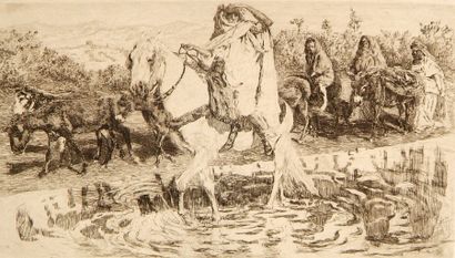 Alexandre LUNOIS (1863-1916). La Passée du rû. . Vers 1893. Eau-forte. 250 x 148....