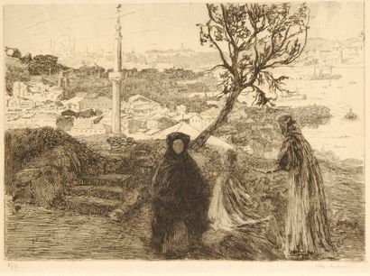 Alexandre LUNOIS (1863-1916). Sur les ruines de l'incendie de Stamboul. Vers 1912....