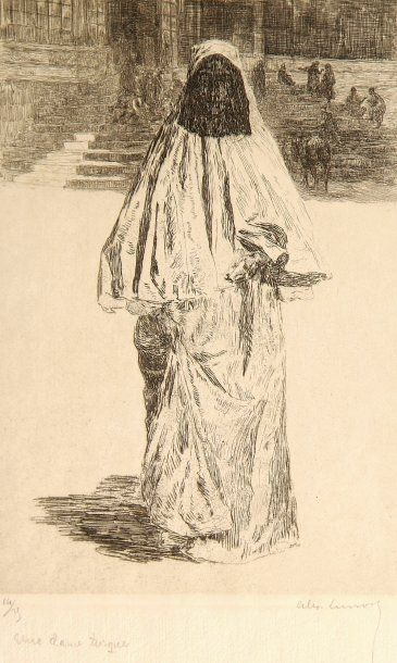 Alexandre LUNOIS (1863-1916). Une dame turque. Vers 1912. Eau-forte. 170 x 240. André...