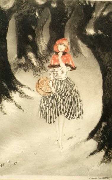 Louis ICART (1888 - 1950). Le Chaperon rouge. 1927. Pointe sèche et aquatinte. A...