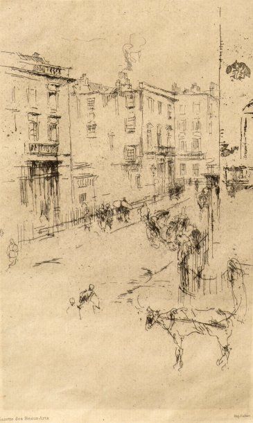James Abbott mcNeill WHISTLER (1834 - 1903). Une rue de Londres ou Alderney Street....
