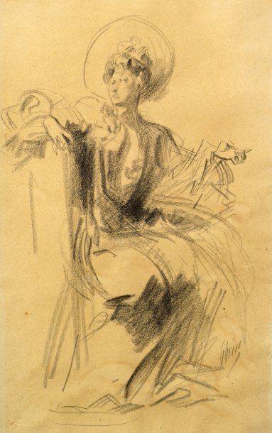 Jules . CHéRET (1836-1932). [Jeune femme assise de dos, le bras gauche levé, et étude...