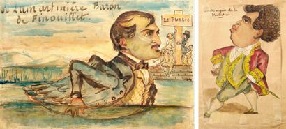 Léon. PAILLET (-1854). Un album de 20 caricatures, dessins satiriques et portraits-charges...