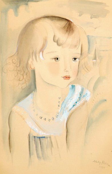 Mily POSSOZ (Portugaise, 1888 - 1967). [Petite fille au col de dentelle]. 1935. Dessin...