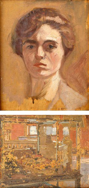 Auguste. LEROUX (1871-1954). Portrait de jeune femme. Huile sur panneau portant le...