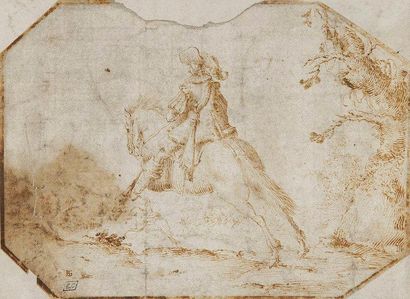 Stefano della BELLA (Florence 1610 - 1684) 
Un cavalier
Plume et encre brune.
Porte...