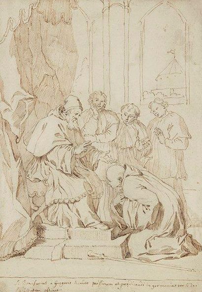 Attribué à Pier Leone GHEZZI (1674 - 1755) 
Scène de la vie de Saint Bruno
Plume...