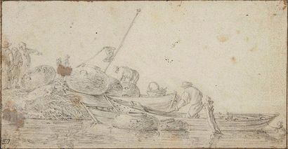 École HOLLANDAISE du XVIIe siècle, suiveur de Jan van GOYEN 
Barques de pêcheurs
Pierre...