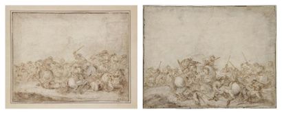 Francesco SIMONINI (Parme 1686 - Venise vers 1753) 
Deux scènes de bataille
Paire...