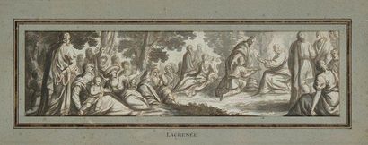 École VÉNITIENNE du XVIIIe siècle 
La Multiplication des pains
Plume et encre brune,...