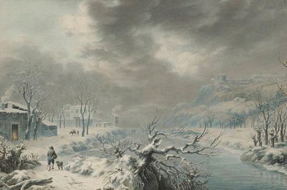 Félix Ferdinand STORELLI (Turin 1778 - Paris 1854) 
Paysage d'Italie sous la neige,...