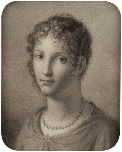 Attribué à Jeanne Elisabeth CHAUDET (1767 - 1832) 
Visage de femme
Crayon noir.
Monogrammé...