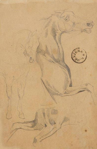 Eugène DELACROIX (Charenton Saint Maurice 1798 - Paris 1863) 
Étude de chevaux
Crayon...