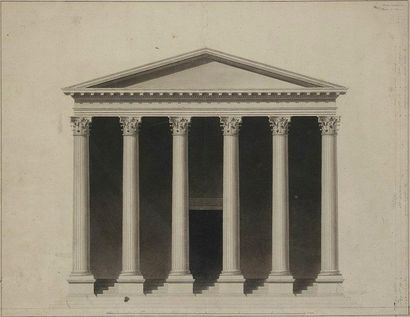 Antoine Laurent Th. VAUDOYER (1756-1846) 
Élévation du temple de Minerve à Assise
Plume...