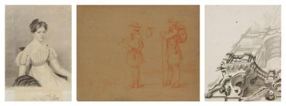 null Lot de trois dessins
École BOLONAISE du XVIe siècle 
Vue en raccourci d'une...
