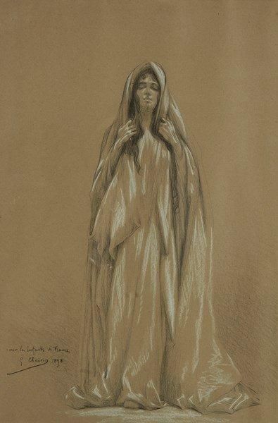 Georges CLAIRIN (1843-1919) 
Femme à la longue robe, 1898
Dessin à la pierre noire...