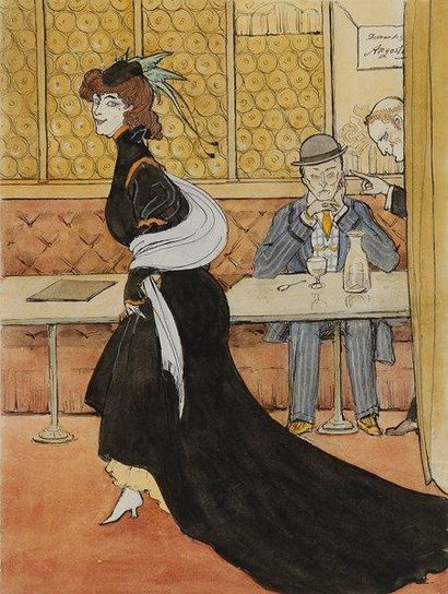 Georges BARBIER (1882-1932) 
Au Café, vers 1900
Dessin à l'encre de chine, à l'aquarelle...