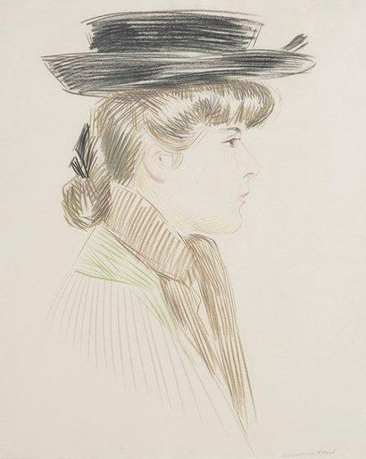 René-Georges Hermann, dit HERMANN-PAUL (1864-1940) 
Portrait de jeune femme au chapeau...