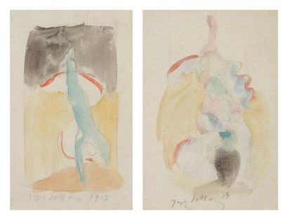 Jacques VILLON (1875-1963) 
Études de danseuses, 1913
2 dessins à l'aquarelle et...