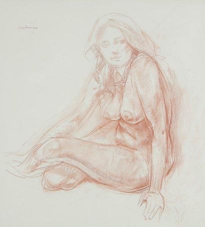 François CACHEUX (né en 1923) 
Gizou assise, vers 1970
Dessin à la sanguine sur vélin...