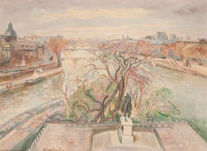 Abel GERBAUD (1888-1954) 
Paris, la Seine à l'Ile de la Cité
Huile sur toile.
Signée...
