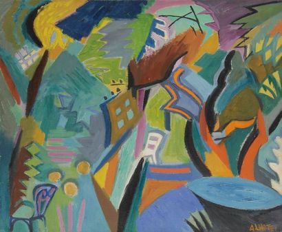 André LHOTE (1885-1962) 
Le Jardin avec chaise blanche, vers 1958-59
Huile sur toile.
Signée...