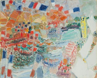 Jean FUSARO (né en 1925) 
Saint-Louis à Sète, 1963
Huile sur toile.
Signée en bas...