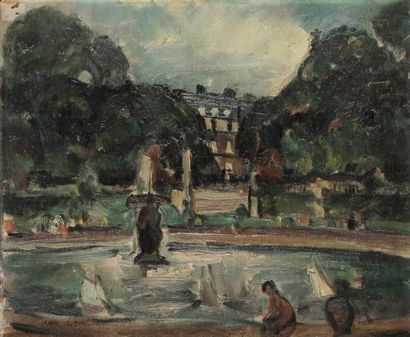 Jean LOMBARD (1895-1983) 
Paris, le bassin au Jardin du Luxembourg
Huile sur toile.
Signée...