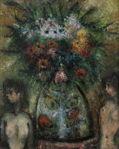 Edouard Goerg (1893-1969) 
Bouquet et poissons rouges, 1950
Huile sur toile.
Signée...