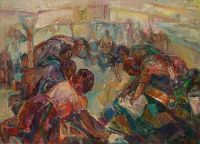 David GARFINKIEL (1902-1970) 
Les Lavandières
Huile sur toile.
Signée en bas à droite.
75...