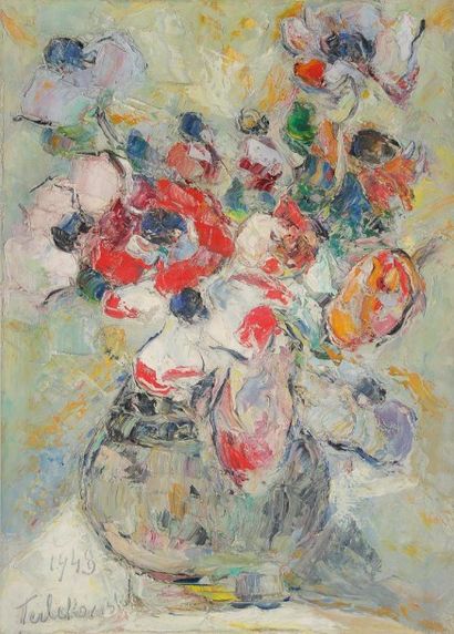 Vladimir TERLIKOWSKI (1873-1951) 
Bouquet de fleurs, 1948
Huile sur toile.
Signée...