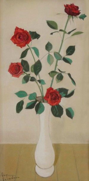 Guy SERADOUR (1922-2007) 
Vase de roses, vers 1960
Pastel chauffé.
Signé en bas à...