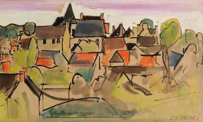 François DESNOYER (1894-1972) 
Vue de Chantenay-Villedieu
Aquarelle.
Signée en bas...