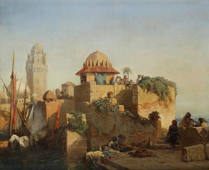 Jules NOËL (1810-1881) 
Scène orientale sur le Bosphore, 1842
Huile sur toile.
Signée...