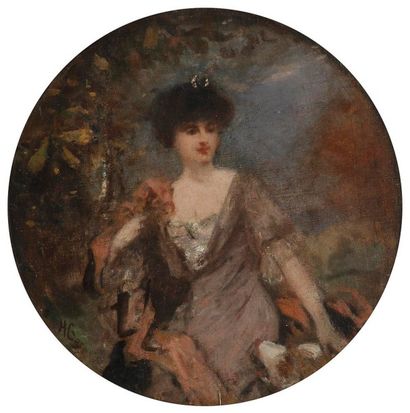 Henri GERVEX (1852-1929) 
Femme de trois-quarts
Huile sur toile en tondo.
Signée...