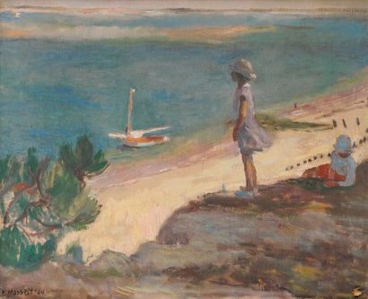 Willem VAN HASSELT (1882-1963) 
Enfants sur la dune du Pilat et entrée du bassin...