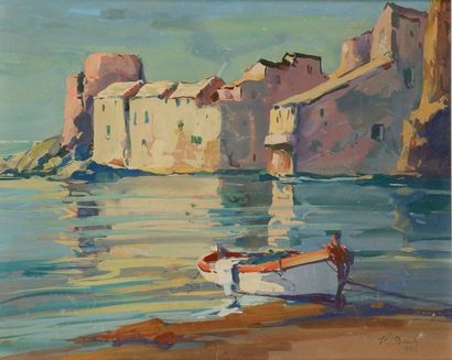 PIERRE BACH (1906-1971) 
Corse, le port d'Erbalunga, 1952
Gouache.
Signée et datée...