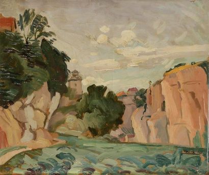 Pierre-Francis DAURA (1896-1976) 
Paysage aux environs de Saint-Cirq-Lapopie
Huile...