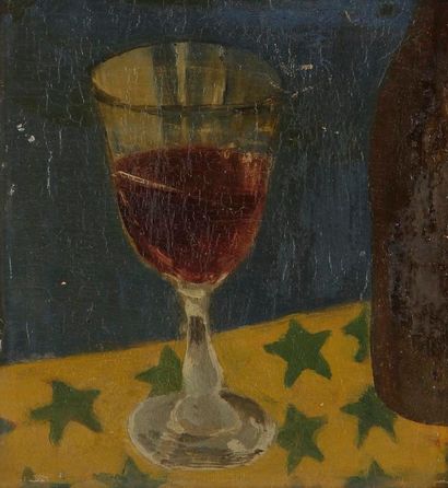 Maurice BRIANCHON (1899-1979) 
Nature morte au verre.
Huile sur panneau.
Non signée.
18.5...